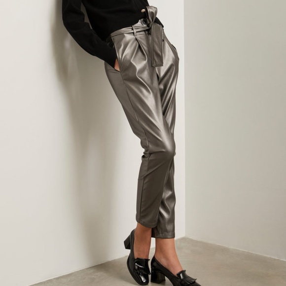 Tristan Contemporary Pewter Metallic Faux Leather Pants l SZ 6 - Picture 1 of 12